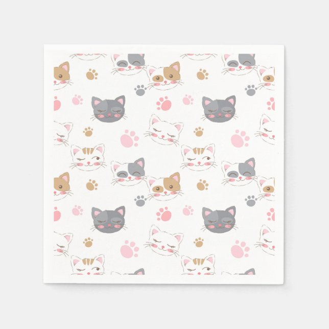 Guardanapo De Papel Cute cat faces smiling cats pattern (Frente)