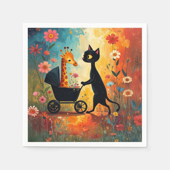 Guardanapo De Papel Cute Cat Giraffe Napkins (Frente)