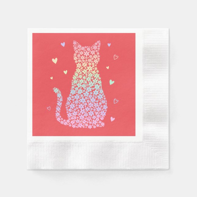 Guardanapo De Papel  cute cat sweet rainbow hearts pastel gradient (Frente)