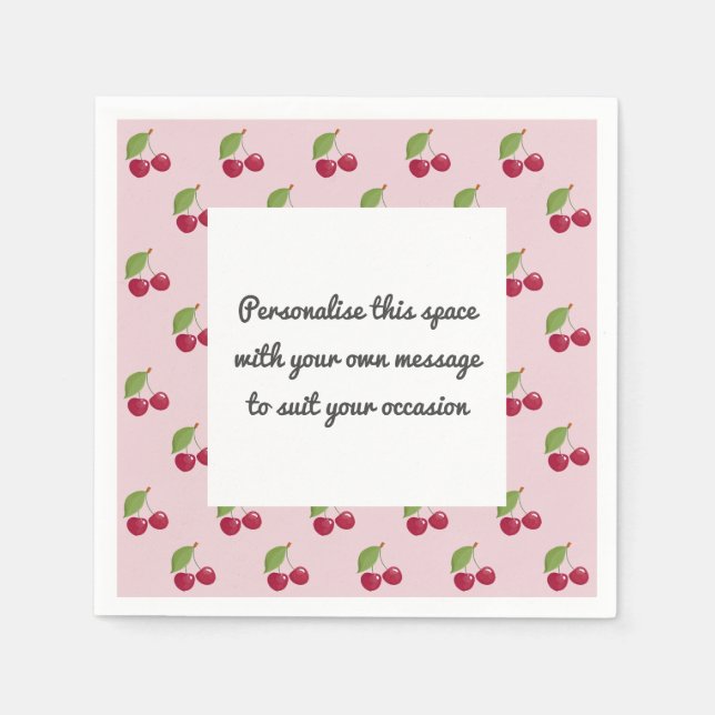 Guardanapo De Papel Cute Cherry Pattern Custom Message  (Frente)
