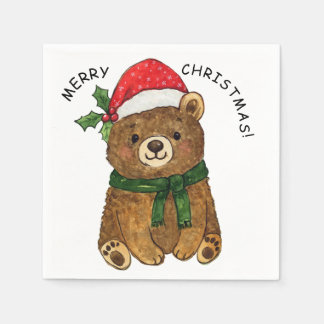 Guardanapo De Papel Cute christmas bear with santa hat