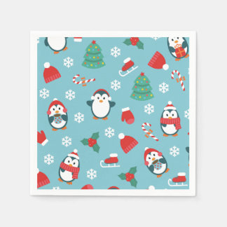 Guardanapo De Papel Cute Christmas Penguins Pattern