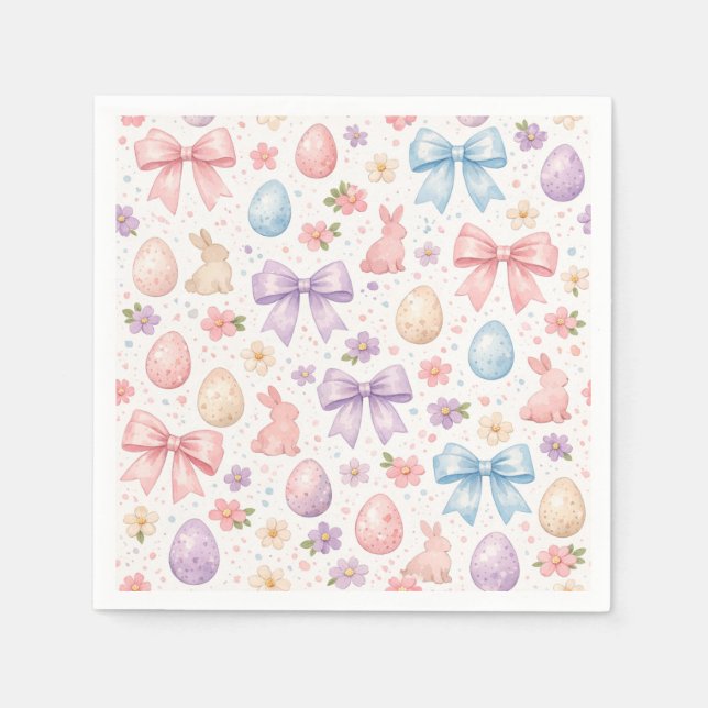 Guardanapo De Papel Cute Coquette Bunny & Pink Bows Easter Napkins (Frente)