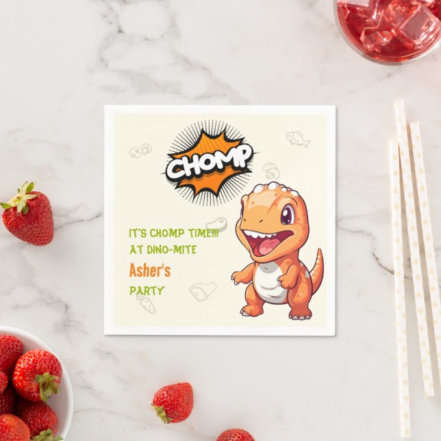 Guardanapo De Papel Cute Custom Orange Dinosaur Party Napkin  (Insitu)
