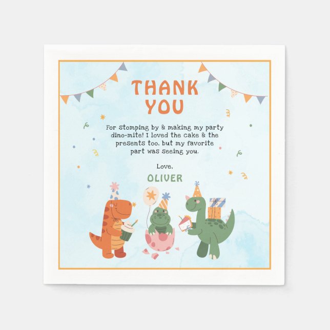 Guardanapo De Papel cute dinosaur t-rex 4th Birthday Party Napkins (Frente)