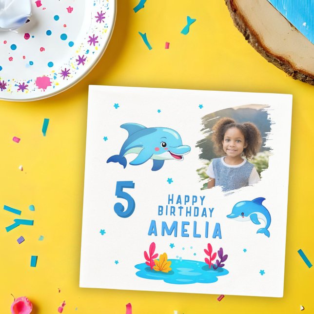 Guardanapo De Papel Cute Dolphin Sea Animals Photo Birthday Party (Criador carregado)