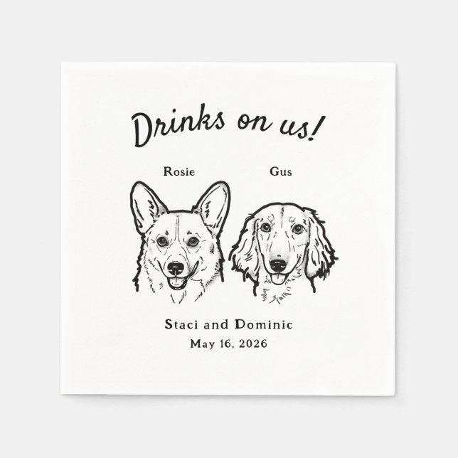Guardanapo De Papel Cute Drinks On Us Corgi Dachshund Wedding Dog (Frente)
