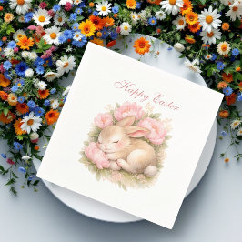 Guardanapo De Papel Cute Easter Bunny Rabbit Pink Blush Peony