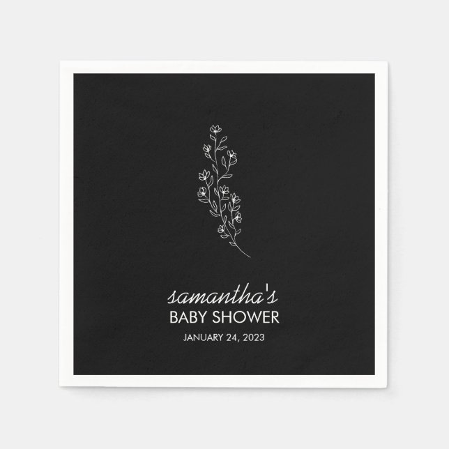Guardanapo De Papel Cute Elegant Black Line Art Flower (Frente)