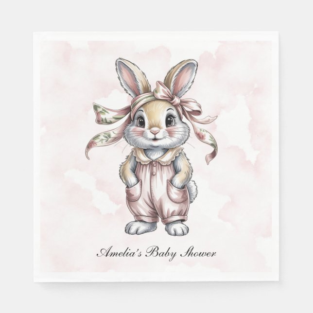 Guardanapo De Papel Cute Floral Bunny Girl Baby Shower  (Frente)