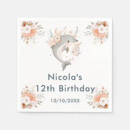 Guardanapo De Papel Cute Floral Dolphin Birthday Party