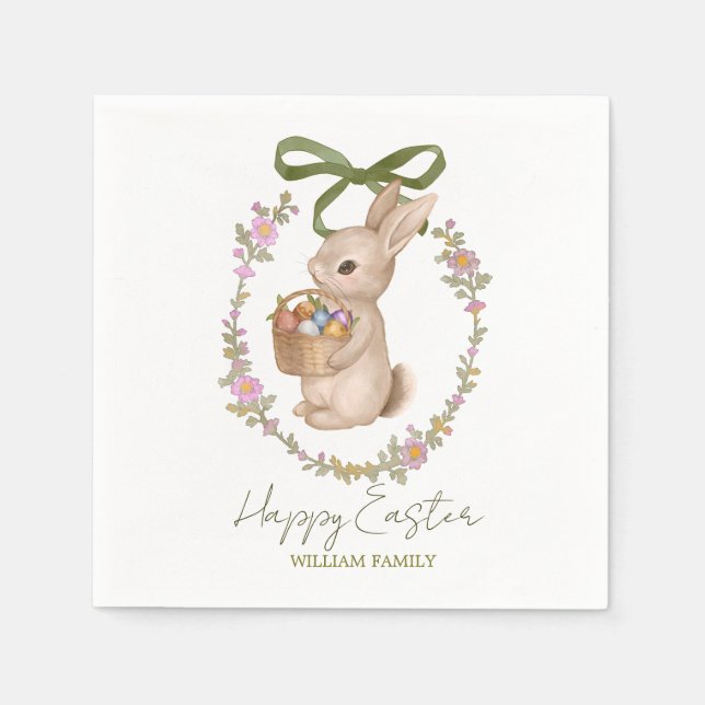 Guardanapo De Papel Cute Floral Easter Rabbit (Frente)