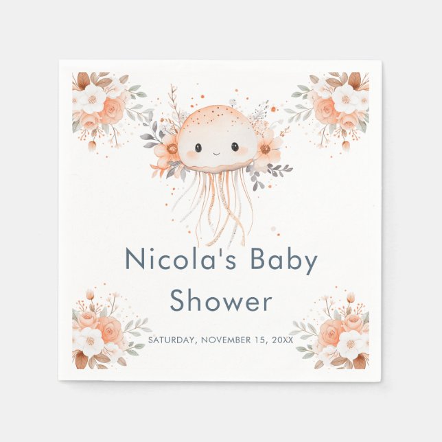 Guardanapo De Papel Cute Floral Jellyfish Baby Shower (Frente)