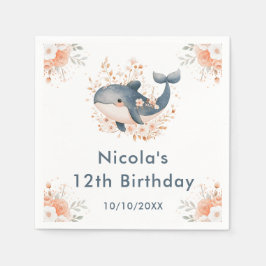 Guardanapo De Papel Cute Floral Whale Birthday Party