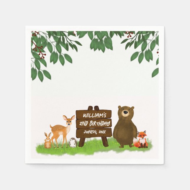 Guardanapo De Papel Cute Forest Animals Happy Woodland Kid's Birthday (Frente)