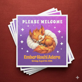 Guardanapo De Papel Cute Fox Cub Asleep in Starry Night Sky