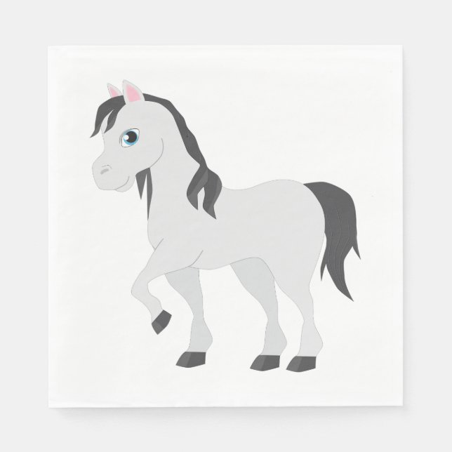 Guardanapo De Papel Cute Gray Pony Cartoon Whimsical Horse (Frente)