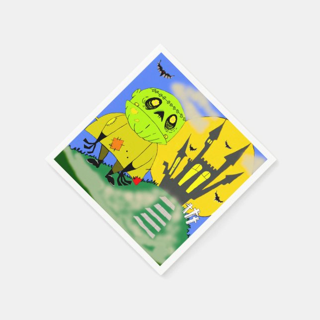 Guardanapo De Papel Cute Halloween Zombie e Castle (Canto)
