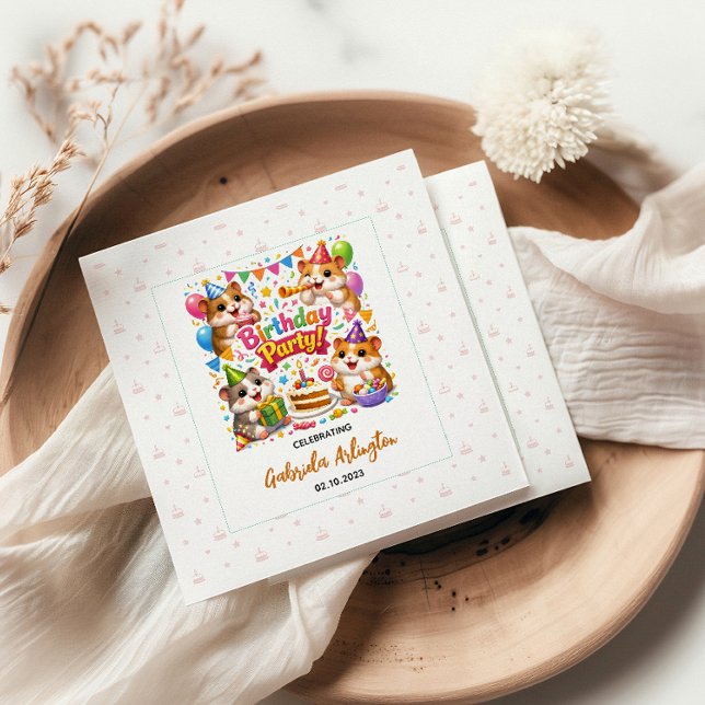 Guardanapo De Papel Cute Hamster Birthday Party | Kids Hamster (Cute Hamster Birthday Party | Kids Hamster napkins
)