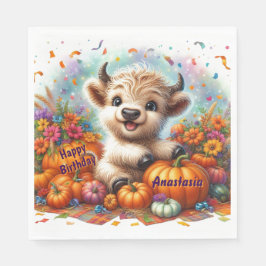 Guardanapo De Papel Cute Highland Cow Fall Birthday Party Napkins