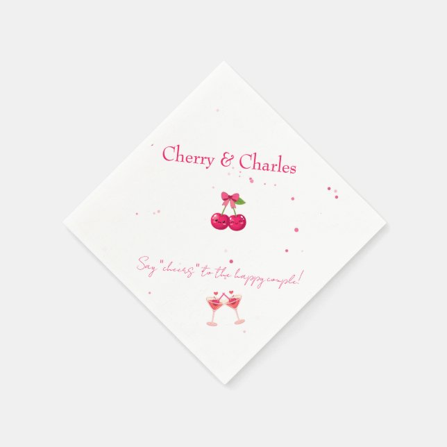 Guardanapo De Papel Cute Kawaii Cherry Couple Pink & Red Wedding  (Canto)
