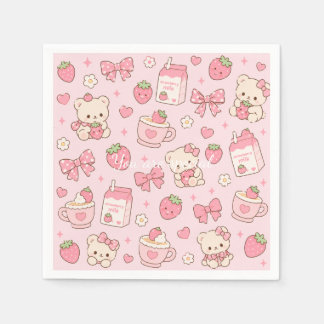 Guardanapo De Papel Cute Kawaii Teddy Bear Strawberry Pattern Sticker 