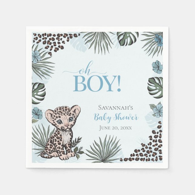 Guardanapo De Papel Cute Leopard Cub Blue Baby Shower (Frente)