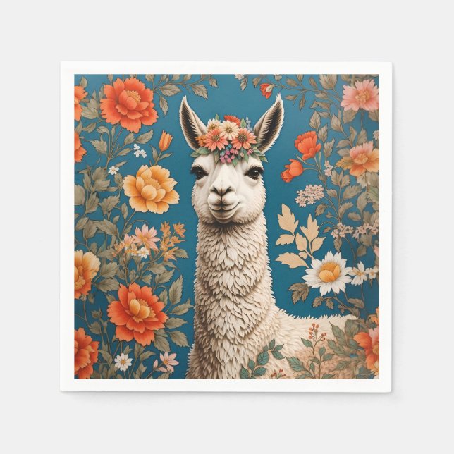 Guardanapo De Papel Cute Llama William Morris Inspirou Floral (Frente)