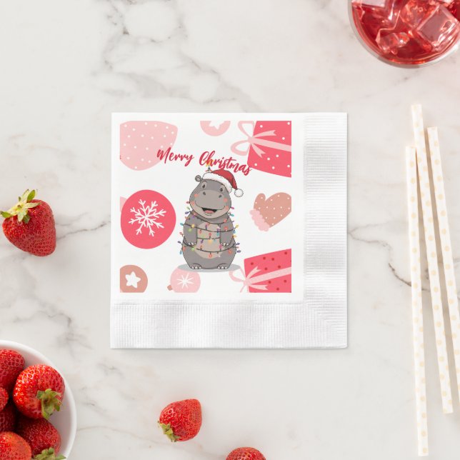 Guardanapo De Papel Cute merry Hippo christmas tree zoo safari Xmas  (Insitu)