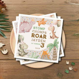 Guardanapo De Papel Cute Pastel Dinosaur Birthday Party