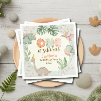 Guardanapo De Papel Cute Pastel Green Dinosaur One A Saurus Birthday 