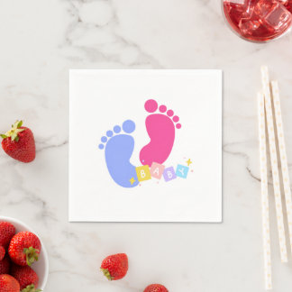 Guardanapo De Papel Cute Pink and Blue Baby Footprints Gender Reveal