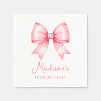 Guardanapo De Papel Cute Pink Bow Girl First Birthday