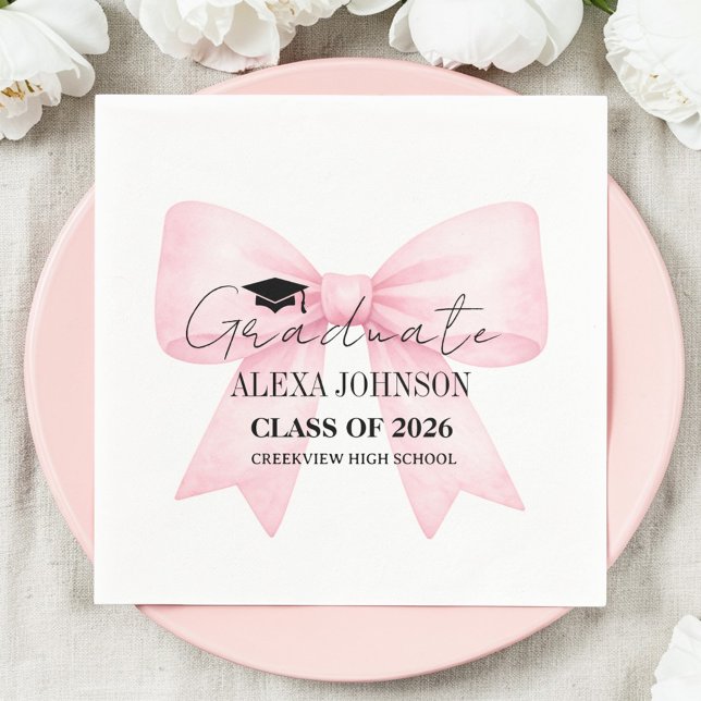 Guardanapo De Papel Cute Pink Bow Graduation Cap Graduate (Criador carregado)