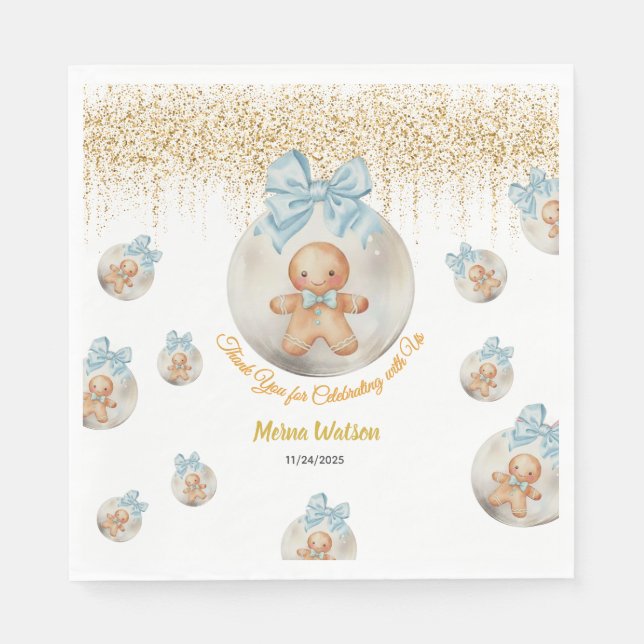 Guardanapo De Papel  Cute Pink Gingerbread boy in Christmas Bauble  (Frente)