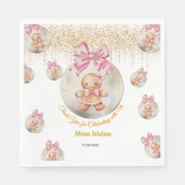 Guardanapo De Papel Cute Pink Gingerbread Girl in Christmas Bauble