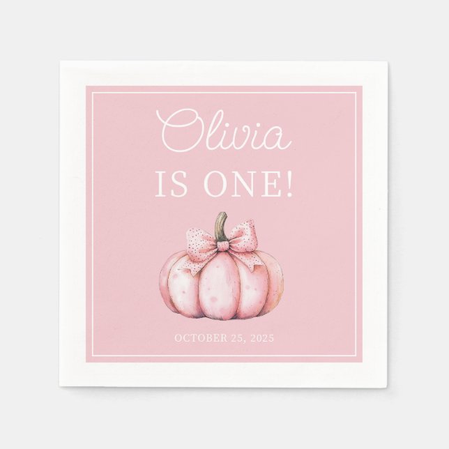 Guardanapo De Papel Cute Pink Pumpkin Baby Girl 1st Birthday (Frente)