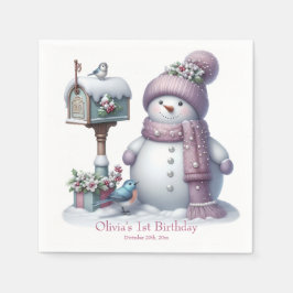 Guardanapo De Papel Cute Pink Snowman Winter Birthday