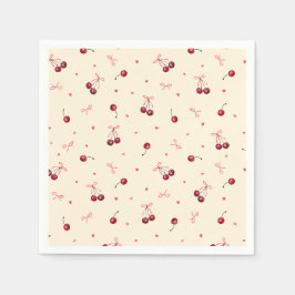 Guardanapo De Papel Cute Pink Vermelho Cerejas Corações Laços em Creme