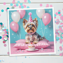 Guardanapo De Papel Cute Pink Yorkie Birthday