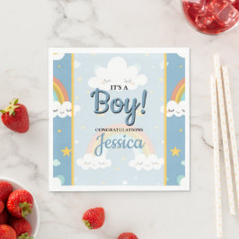 Guardanapo De Papel Cute Rainbow and Sleeping Cloud Baby Shower