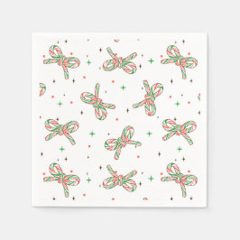 Guardanapo De Papel Cute Red and Green Candy Cane Bow Holiday