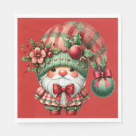 GUARDANAPO DE PAPEL CUTE RED AND GREEN HOLIDAY CHRISTMAS GNOME