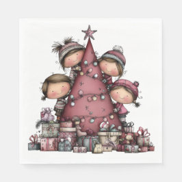 GUARDANAPO DE PAPEL CUTE RED AND PINK HOLIDAY CHRISTMAS TREES