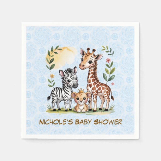 Guardanapo De Papel Cute Safari Animal Trio Boy Baby Shower (Frente)