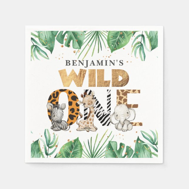 Guardanapo De Papel Cute Safari Wild One primeiro aniversario (Frente)