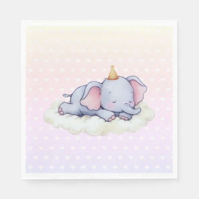 Guardanapo De Papel Cute Sleeping Elephant Baby Shower Paper Napkins (Frente)