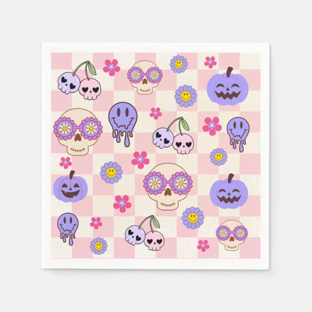 Guardanapo De Papel Cute Spooky Vibes Groovy Ghost Halloween (Frente)