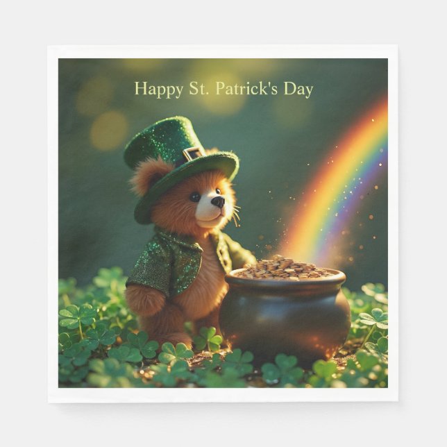Guardanapo De Papel Cute St. Patrick’s Day Teddy Bear (Frente)