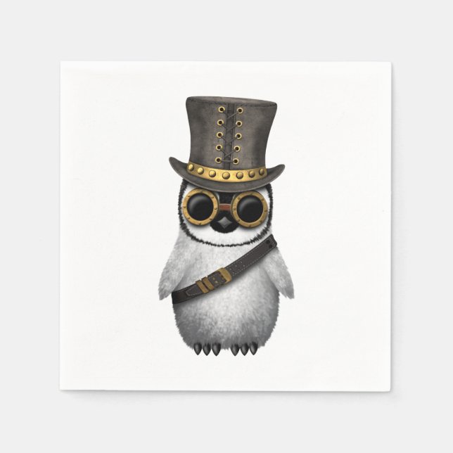 Guardanapo De Papel Cute Steampunk Baby Penguin (Frente)